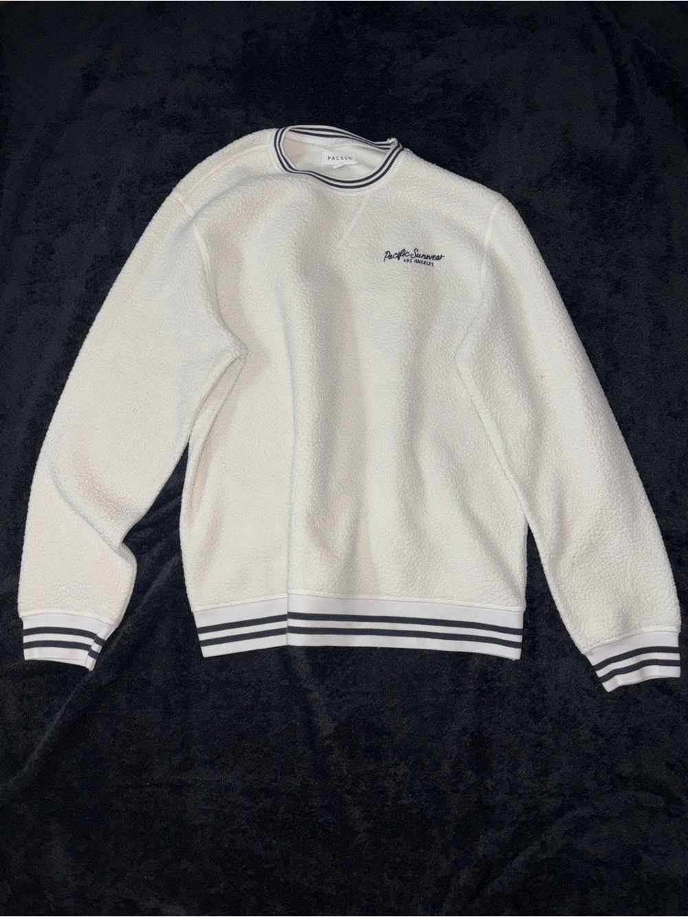 PacSun Off-White Sherpa Crewneck with Black Stripe Trim